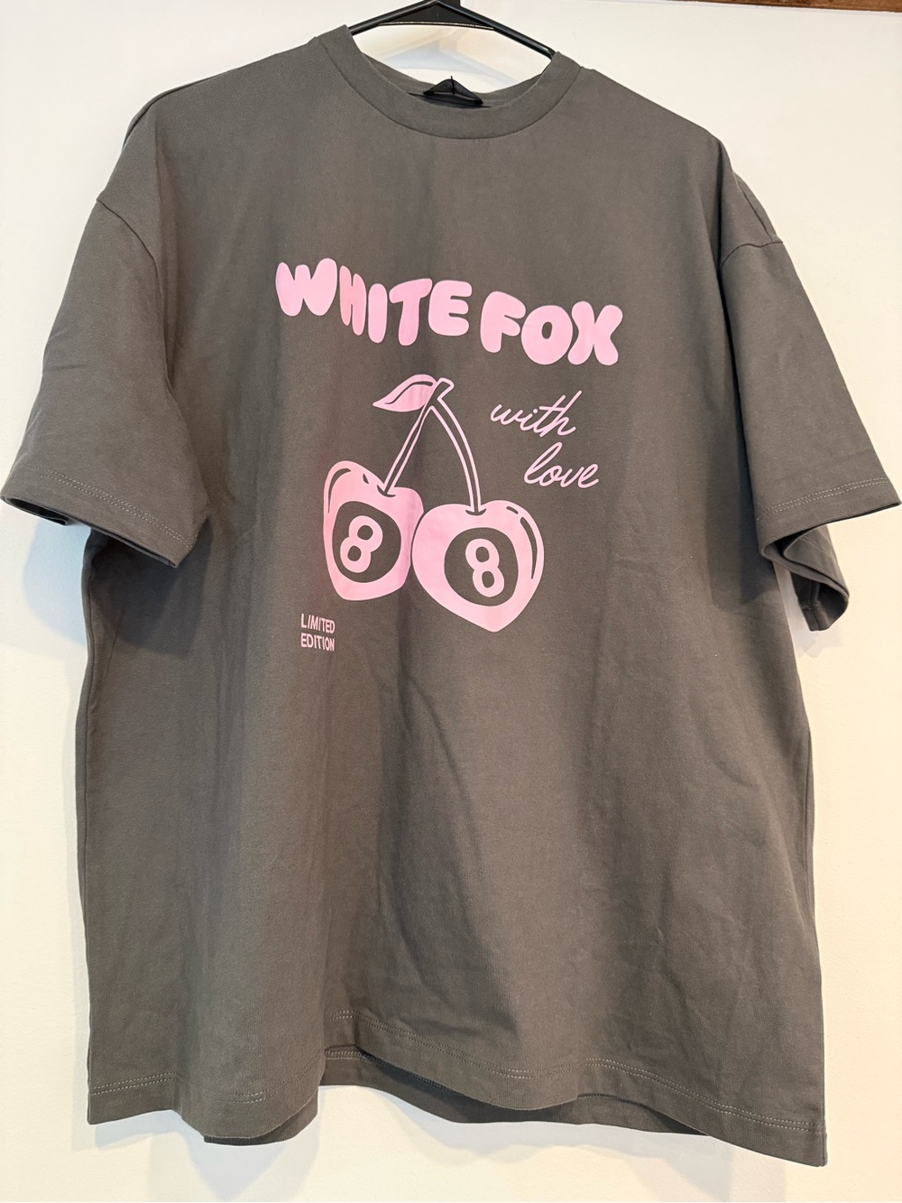 White Fox Boutique Charcoal Tee with Lavender Cherry Graphic